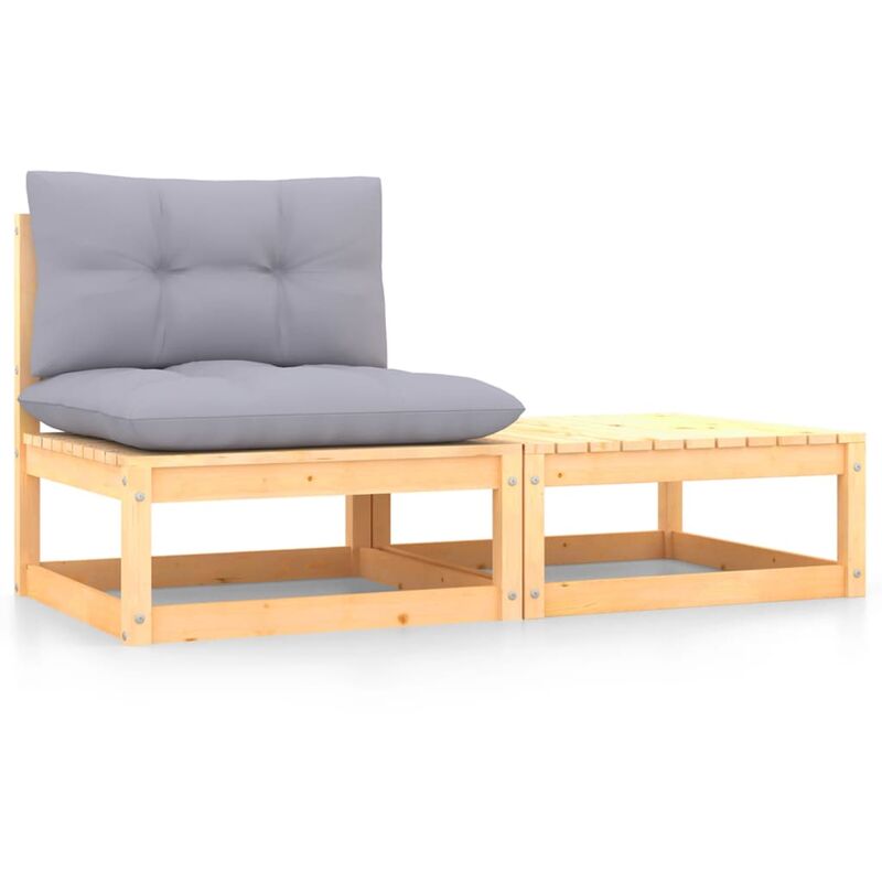 Muebles de jardín 2 piezas cojines madera maciza pino - Marrón - Youthup
