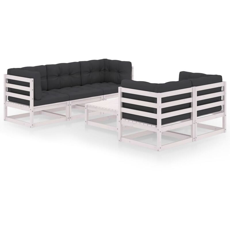 Muebles de jardín 6 piezas con cojines de madera de pino maciza - Blanco - Youthup
Muebles de jardín 6 piezas con cojines de madera de pino maciza - Blanco - Youthup