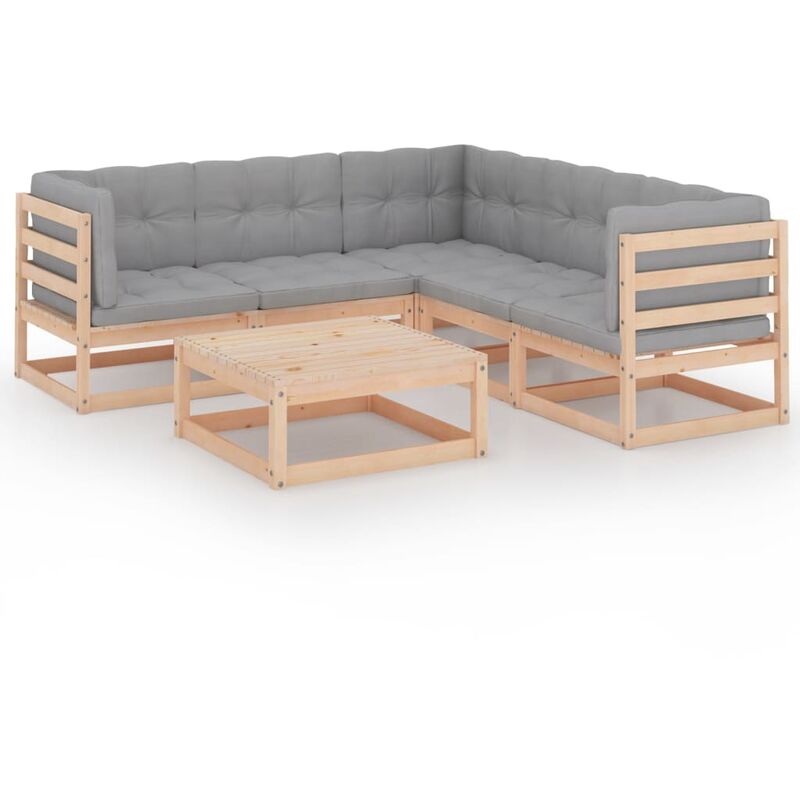 Muebles de jardín 6 piezas con cojines de madera de pino maciza - Marrón - Youthup
Muebles de jardín 6 piezas con cojines de madera de pino maciza - Marrón - Youthup