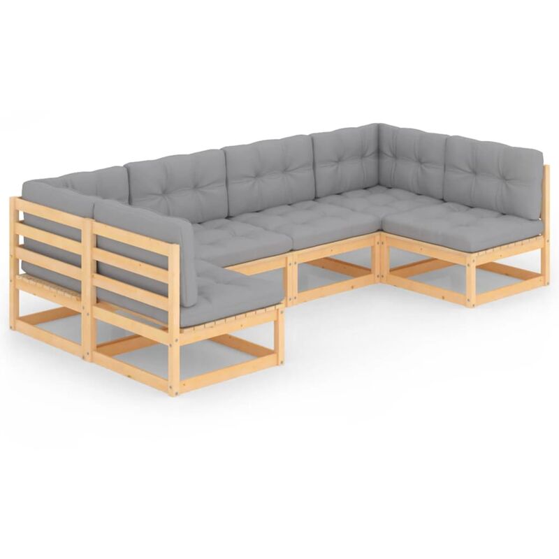 Muebles de jardín 6 piezas con cojines de madera de pino maciza - Marrón - Youthup
Muebles de jardín 6 piezas con cojines de madera de pino maciza - Marrón - Youthup