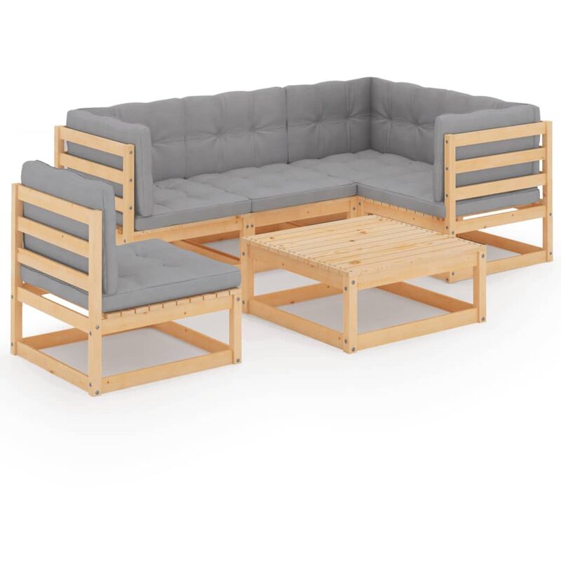 Muebles de jardín 6 piezas con cojines de madera de pino maciza - Marrón - Youthup
Muebles de jardín 6 piezas con cojines de madera de pino maciza - Marrón - Youthup