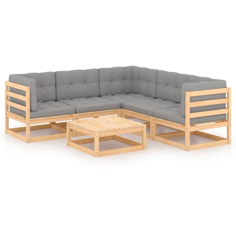 Muebles de jardín 6 piezas con cojines de madera de pino maciza - Marrón - Youthup
Muebles de jardín 6 piezas con cojines de madera de pino maciza - Marrón - Youthup