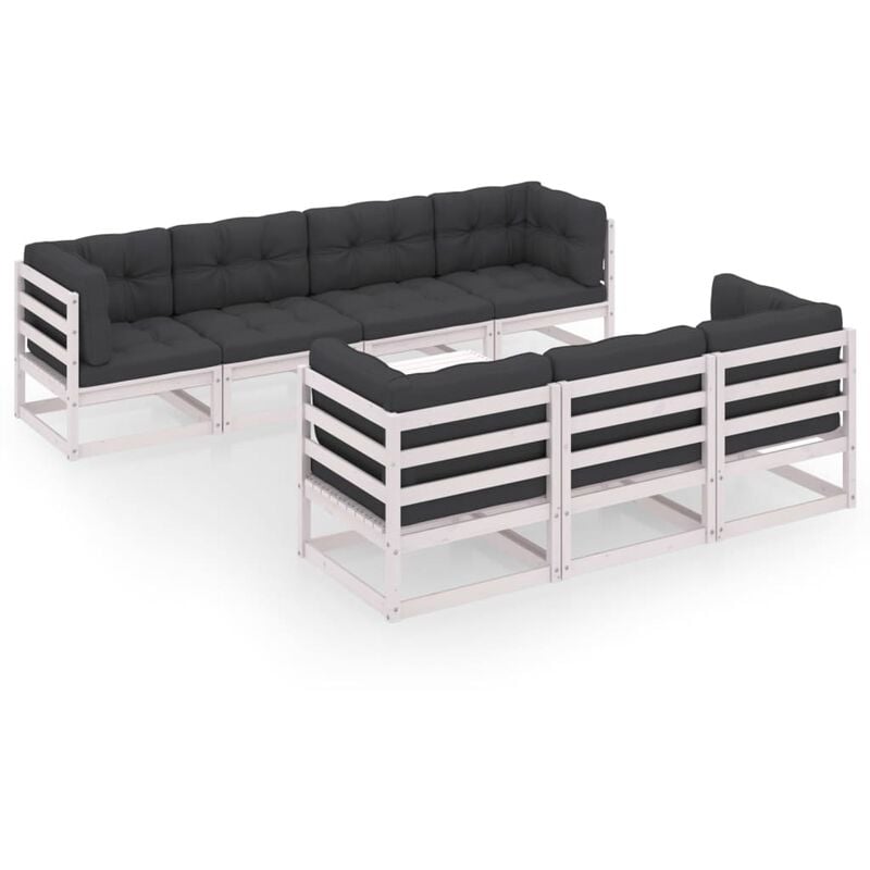 Muebles de jardín 8 piezas con cojines de madera de pino maciza - Blanco - Youthup
Muebles de jardín 8 piezas con cojines de madera de pino maciza - Blanco - Youthup