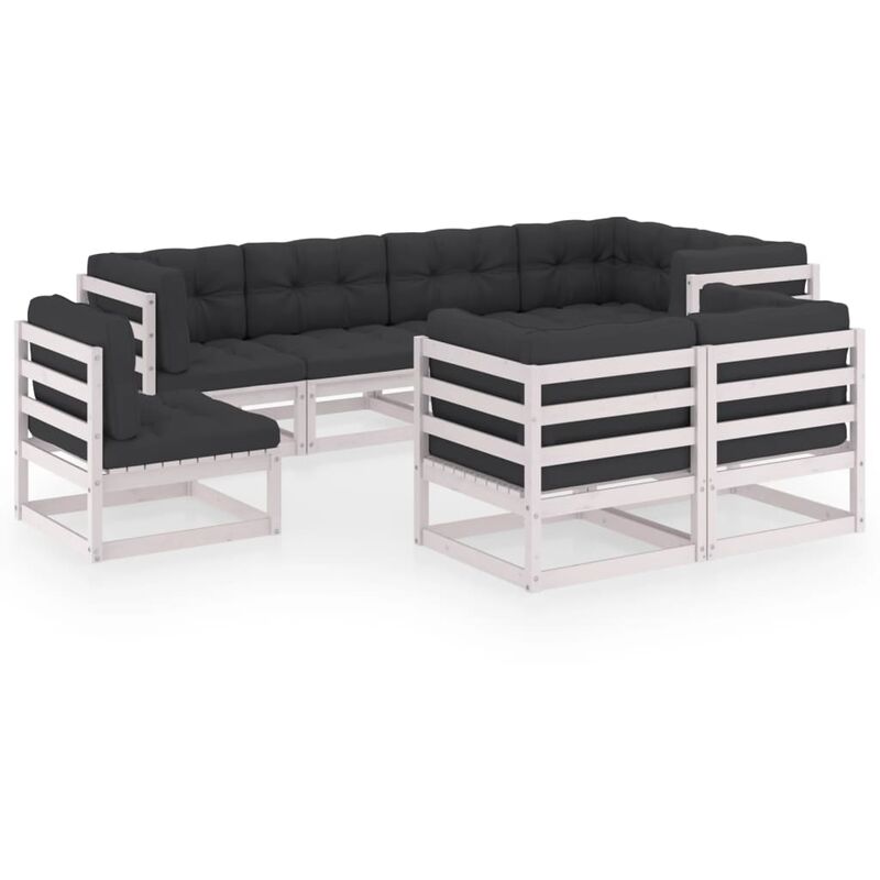 Muebles de jardín 8 piezas con cojines de madera de pino maciza - Blanco - Youthup
Muebles de jardín 8 piezas con cojines de madera de pino maciza - Blanco - Youthup
