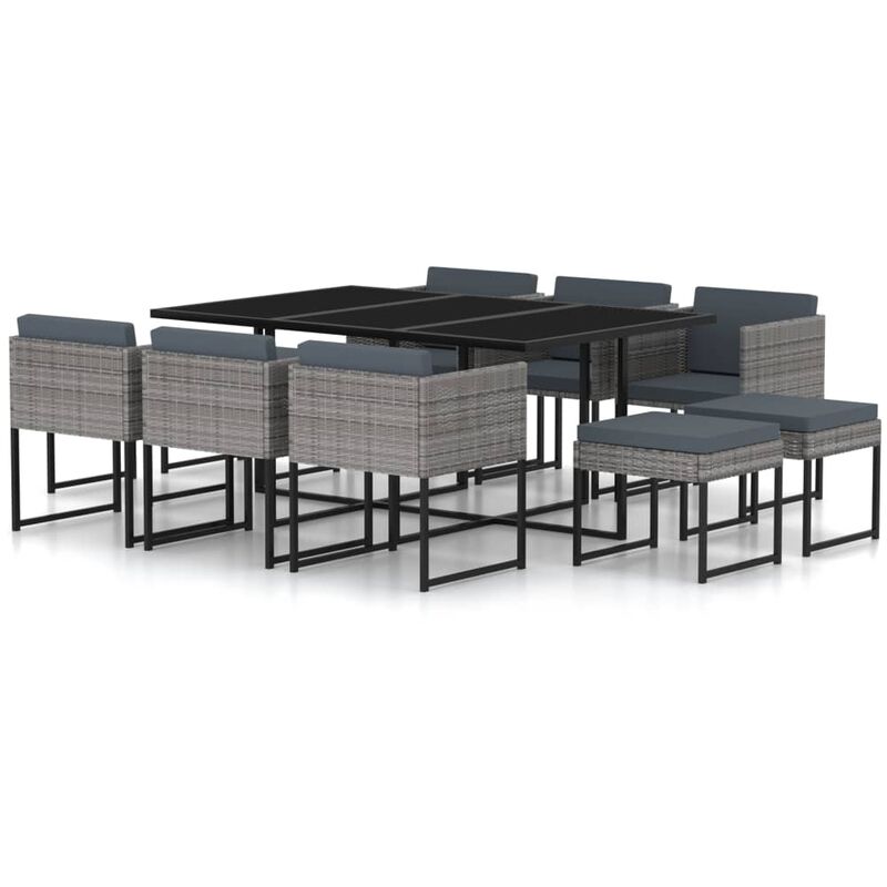 Set de comedor para jardín 11 pzas cojines ratán sintético gris - Gris - Youthup
Set de comedor para jardín 11 pzas cojines ratán sintético gris - Gris - Youthup