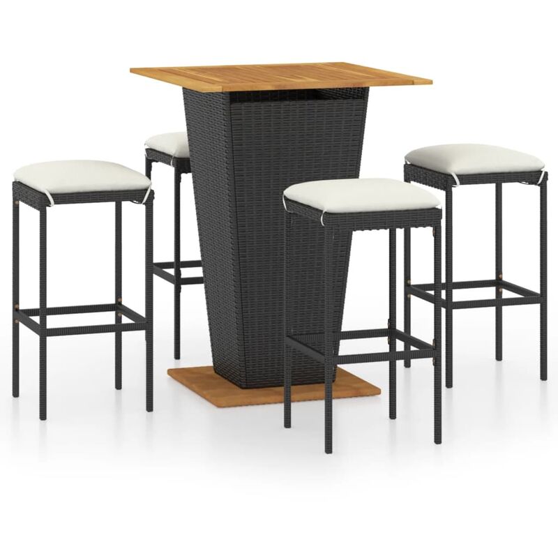 Set de muebles de bar de jardín 5 pzas y cojines ratán PE negro - Negro - Youthup
Set de muebles de bar de jardín 5 pzas y cojines ratán PE negro - Negro - Youthup
