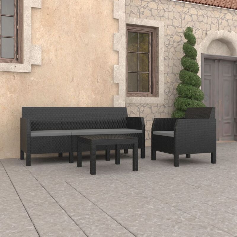 Set de muebles de jardín 3 piezas con cojines PP gris antracita - Antracita - Youthup
Set de muebles de jardín 3 piezas con cojines PP gris antracita - Antracita - Youthup