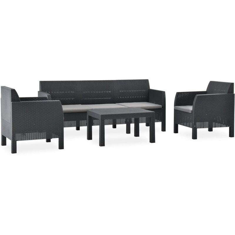 Set de muebles de jardín 4 piezas con cojines PP gris antracita - Antracita - Youthup
Set de muebles de jardín 4 piezas con cojines PP gris antracita - Antracita - Youthup
