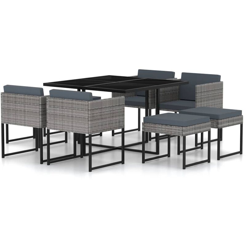 Set de muebles jardín 9 pzas con cojines ratán sintético gris - Gris - Youthup
Set de muebles jardín 9 pzas con cojines ratán sintético gris - Gris - Youthup
