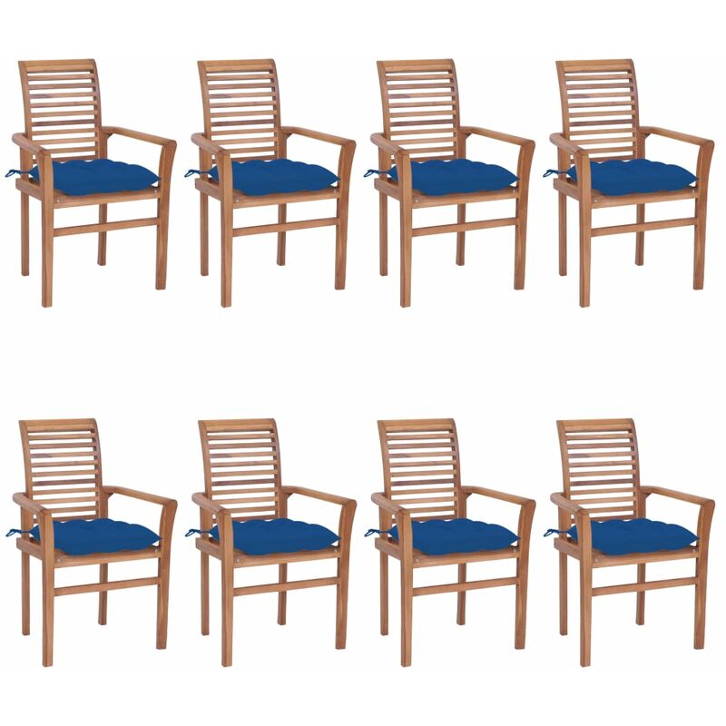 Sillas de comedor 8 unidades madera de teca con cojines azules - Marrón - Youthup
Sillas de comedor 8 unidades madera de teca con cojines azules - Marrón - Youthup