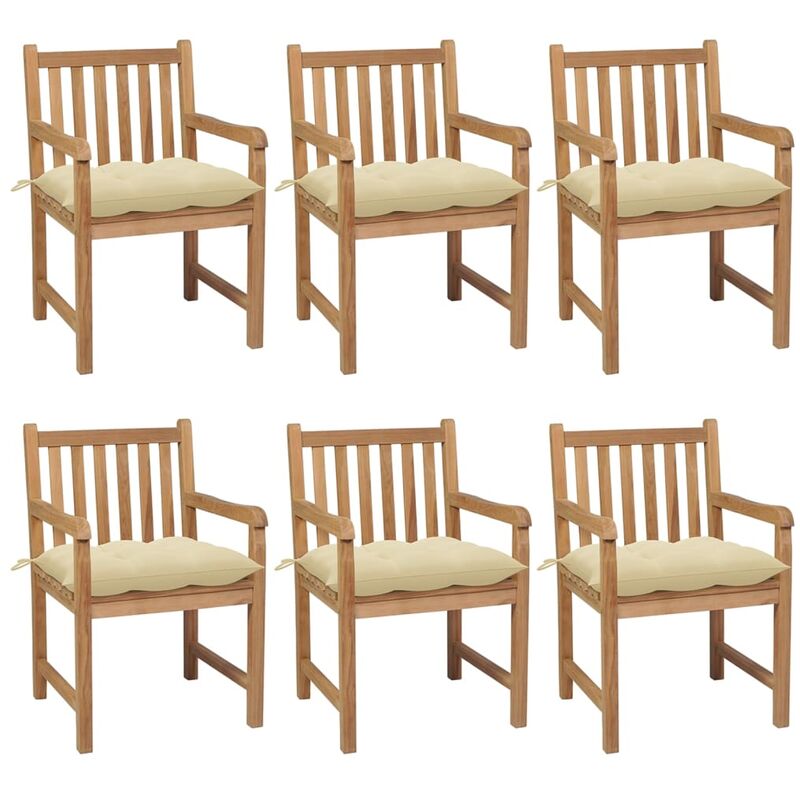 Sillas de jardín 6 uds madera maciza teca cojines crema blanca - Marrón - Youthup
Sillas de jardín 6 uds madera maciza teca cojines crema blanca - Marrón - Youthup