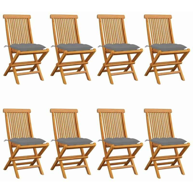 Sillas de jardín 8 uds madera maciza de teca con cojines grises - Marrón - Youthup
Sillas de jardín 8 uds madera maciza de teca con cojines grises - Marrón - Youthup