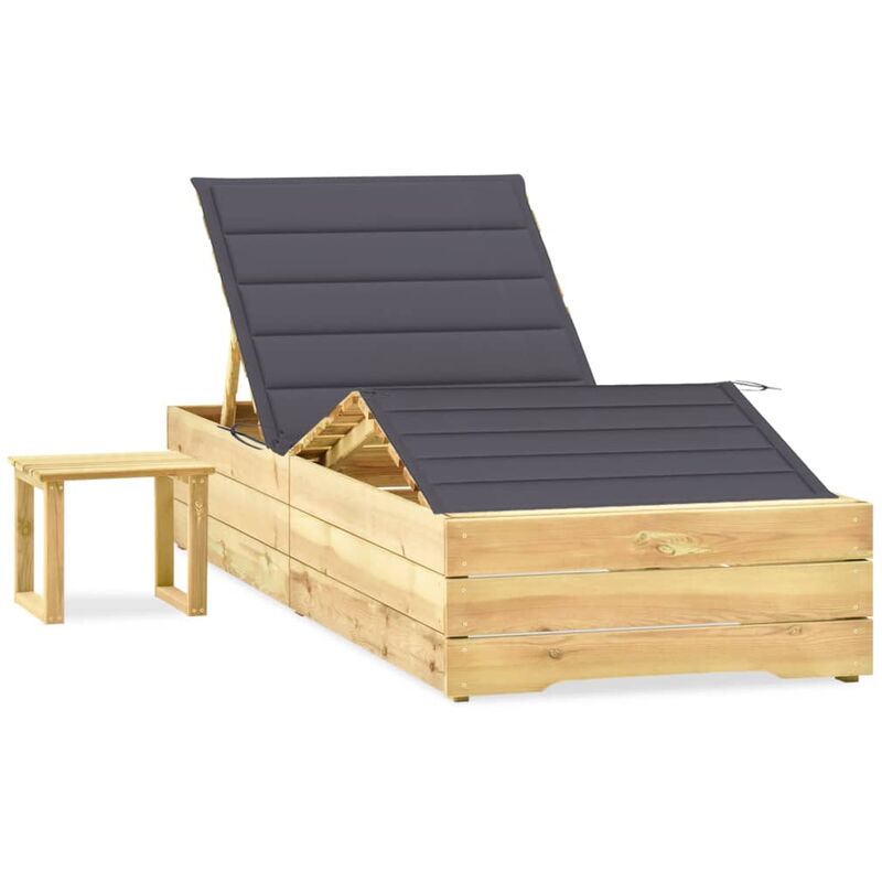 Tumbona de jardín con mesa y cojín de madera de pino impregnada - Antracita - Youthup
Tumbona de jardín con mesa y cojín de madera de pino impregnada - Antracita - Youthup
