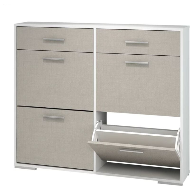 Zapatero 4 trampones y 2 cajones dos colores combinados a elegir 116.8 cm(ancho) 99.7 cm(altura) 27 cm(fondo) Color BLANCO-LINO TEXTIL
Zapatero 4 trampones y 2 cajones dos colores combinados a elegir 116.8 cm(ancho) 99.7 cm(altura) 27 cm(fondo) Color BLANCO-LINO TEXTIL