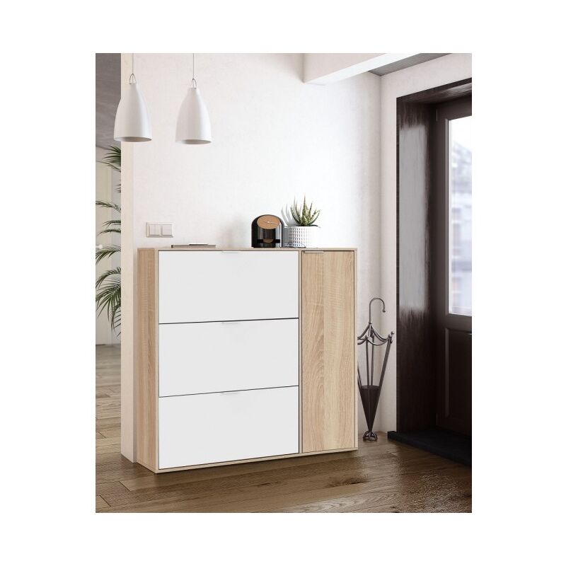 Zapatero doble profundidad 115 cm Blanco Mate y Roble Canadiense con 3 solapas y 1 puerta | roble y blanco
Zapatero doble profundidad 115 cm Blanco Mate y Roble Canadiense con 3 solapas y 1 puerta | roble y blanco