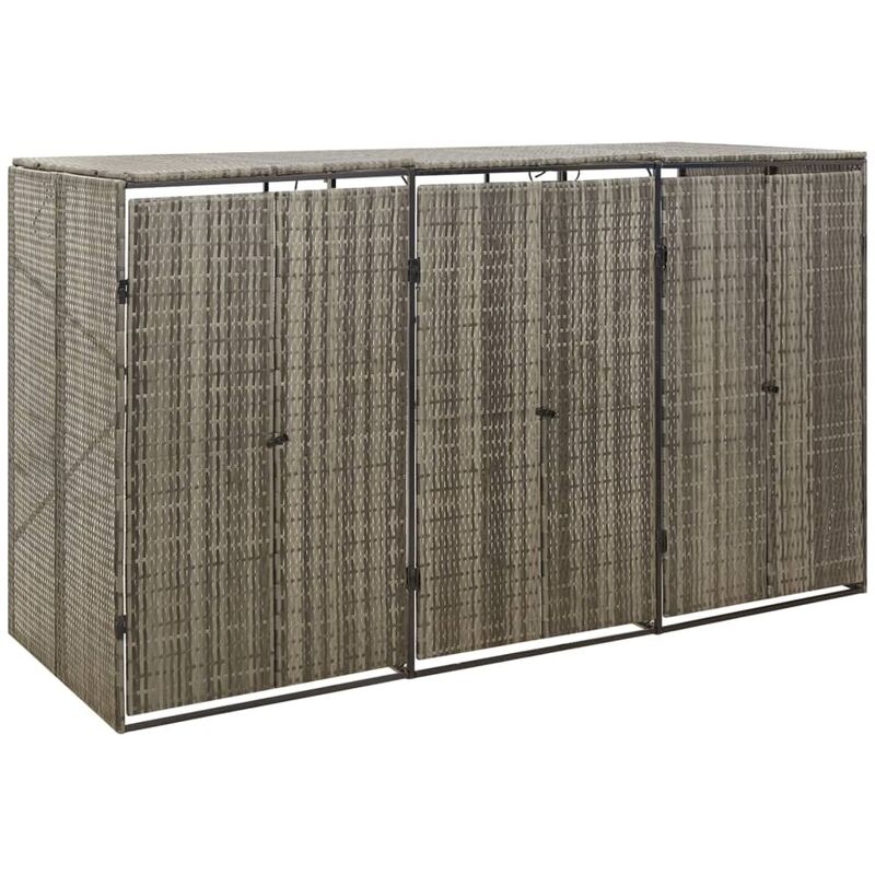 Vidaxl - Triple Wheelie Bin Shed Grey 207x80x117 Cm Poly Rattan