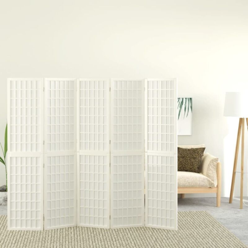 Folding 5-panel Room Divider Japanese Style 200x170 Cm White Vidaxl