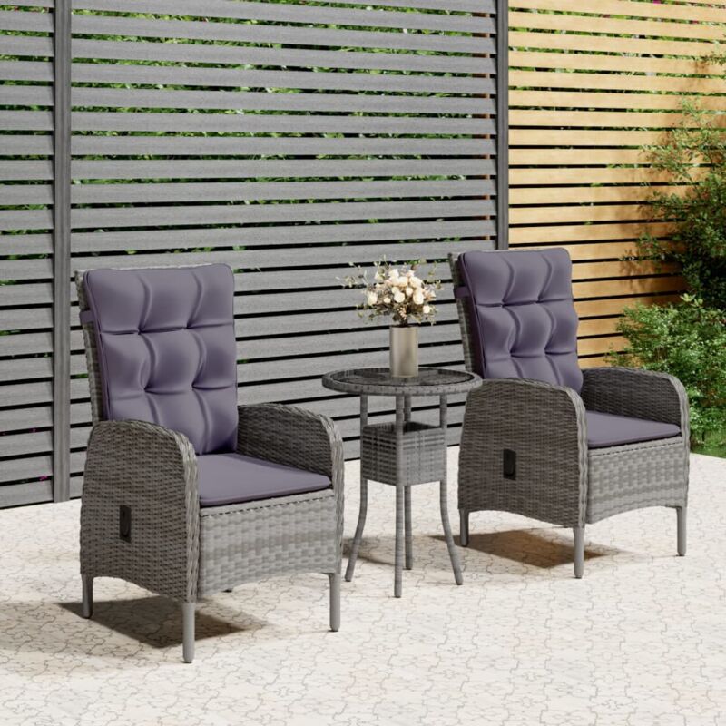 3-tlg. Garten-bistro-set Poly Rattan Grau - Vidaxl