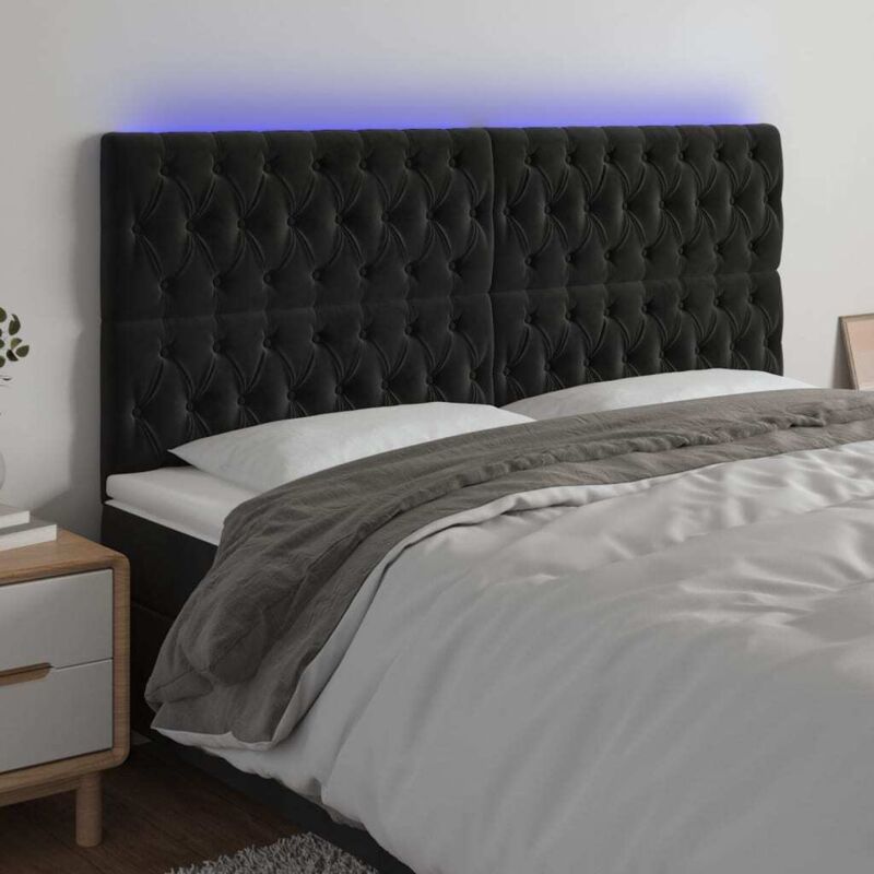 Led Kopfteil Schwarz 180x7x118/128 Cm Samt Vidaxl