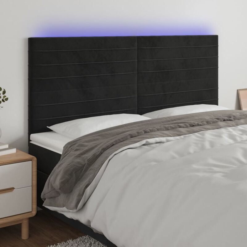 Led Kopfteil Schwarz 180x5x118/128 Cm Samt Vidaxl