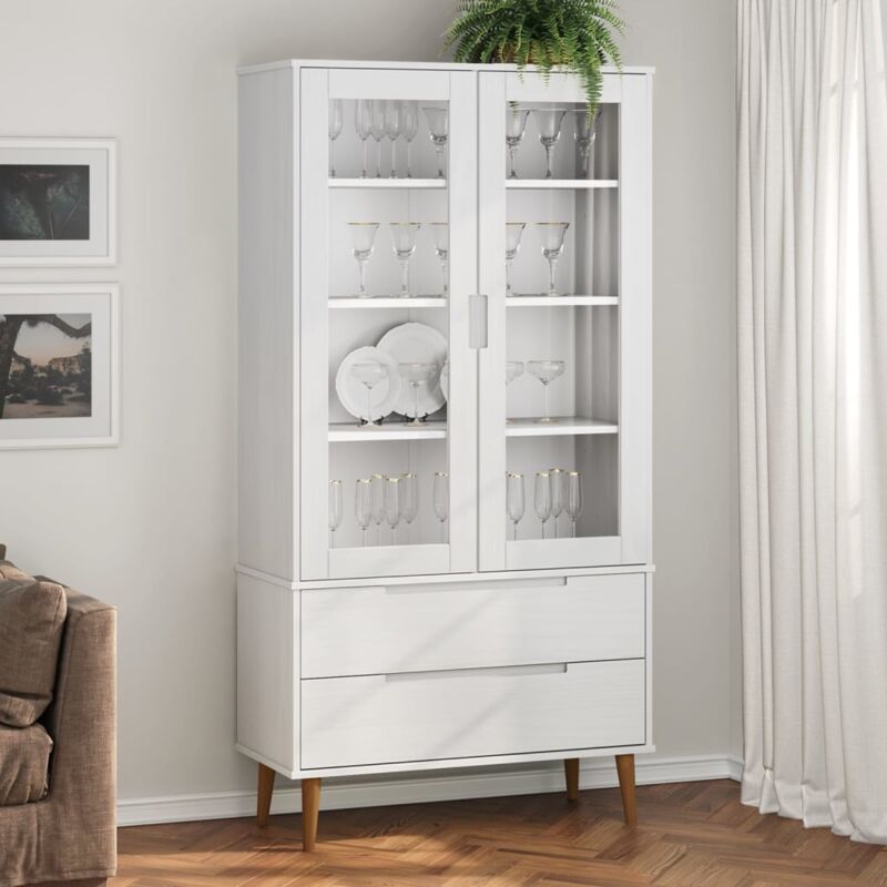 Vidaxl Vetrina Molde Bianca 90x35x175 Cm In Legno Massello Di Pino