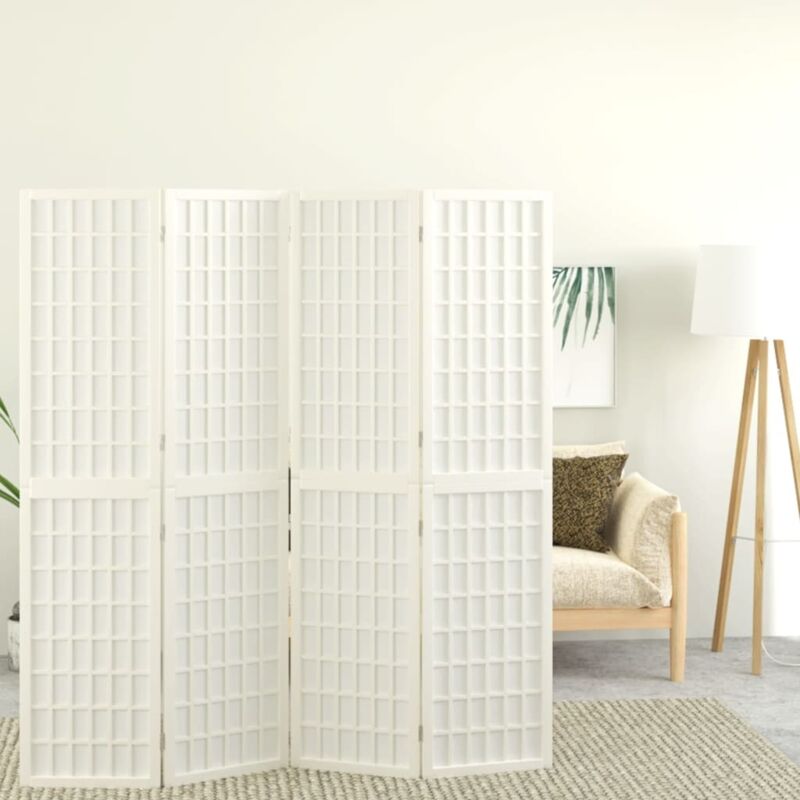 4-tlg. Paravent Japanischer Stil Faltbar 160x170 Cm Weiß - Vidaxl