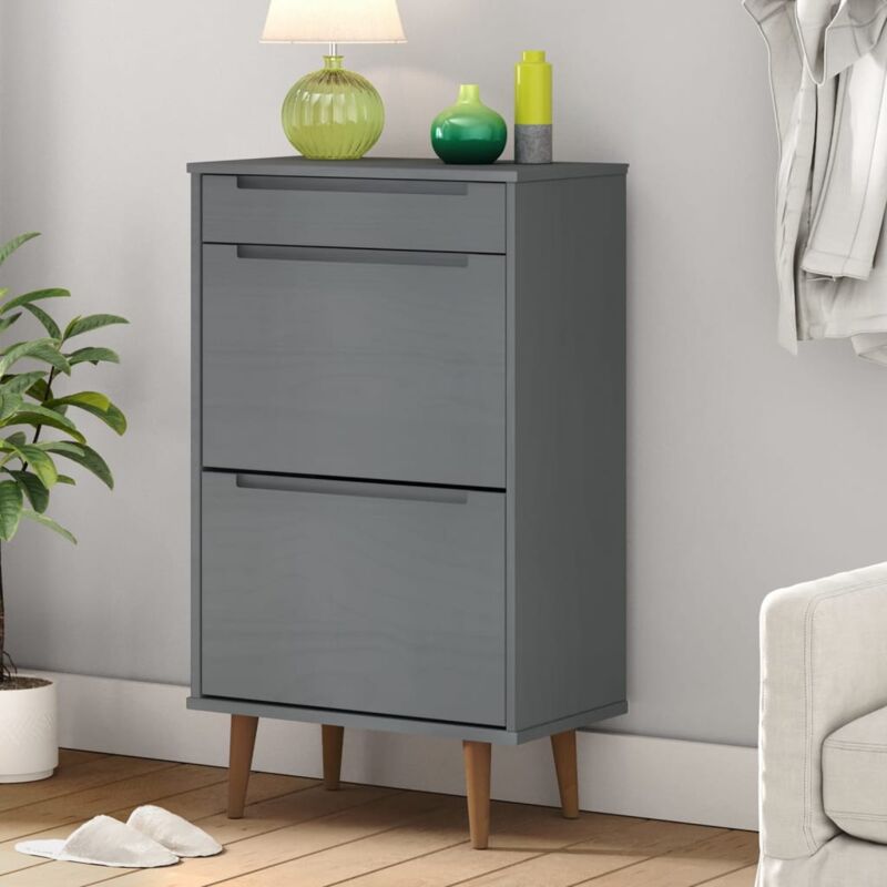 Vidaxl Schuhschrank Molde Grau 59, 5x35x103 Cm Massivholz Kiefer