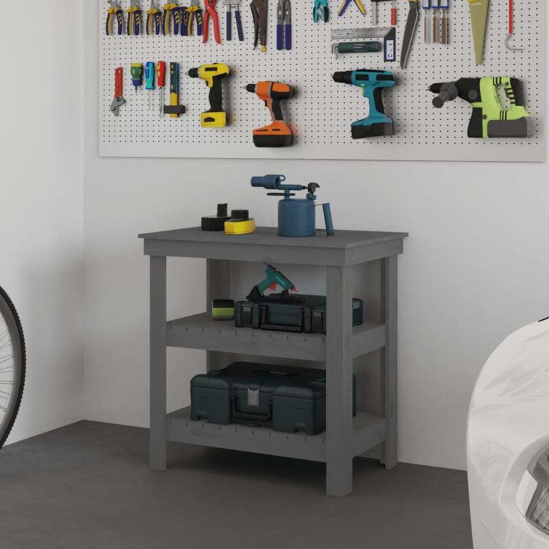 Werkbank Grau 78, 5x50x80 Cm Massivholz Kiefer - Vidaxl