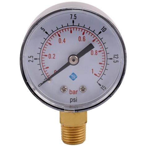 0-1bar 50mm Water Pressure Gauge Meter 1/4 inch NPT Thread Manometer -50-15psi