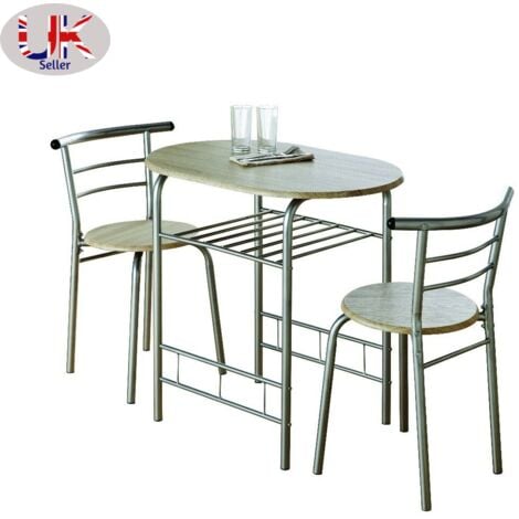 0076-Modern Oak Dining Table and 2 Chairs Set Metal Frame Kitchen - OAK