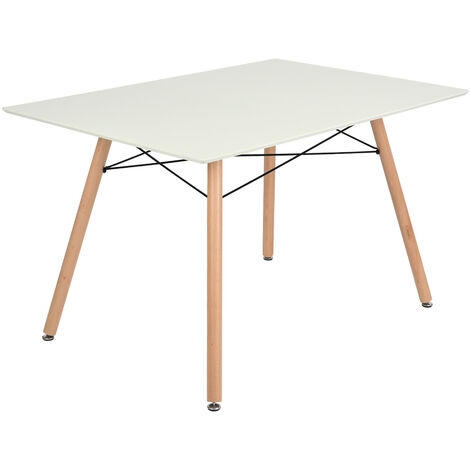 0118 Table a Manger scandinave - Blanc et Pieds hetre Massif - l 110 x l 70 cm