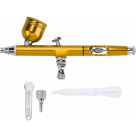 0.3mm Pistolet Oxygène,  Pistolet à Peinture Compresseur d'Air Kit de Pulvérisation Airbrush pour la Peinture d'Art Tatouage Gâteau d'Ongles et Décoration en Aérosol (Or)