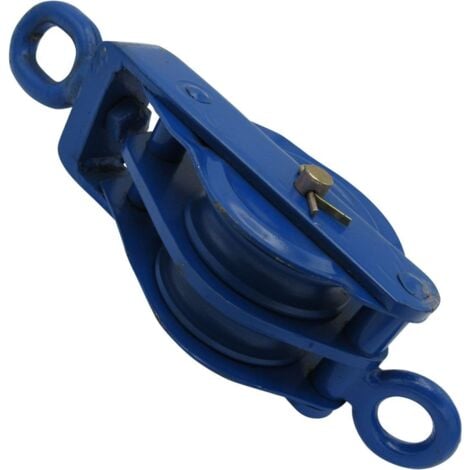 0.5 Ton 75MM Double Block With Swivel Eye Blue Painted - 8MM Pulley Wire Rope Safety Lifting