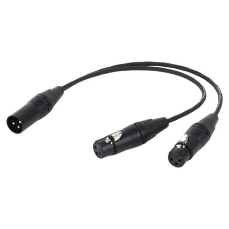 0.5M black 3Pin XLR 1 Male to 2 Female Audio Extension Cable