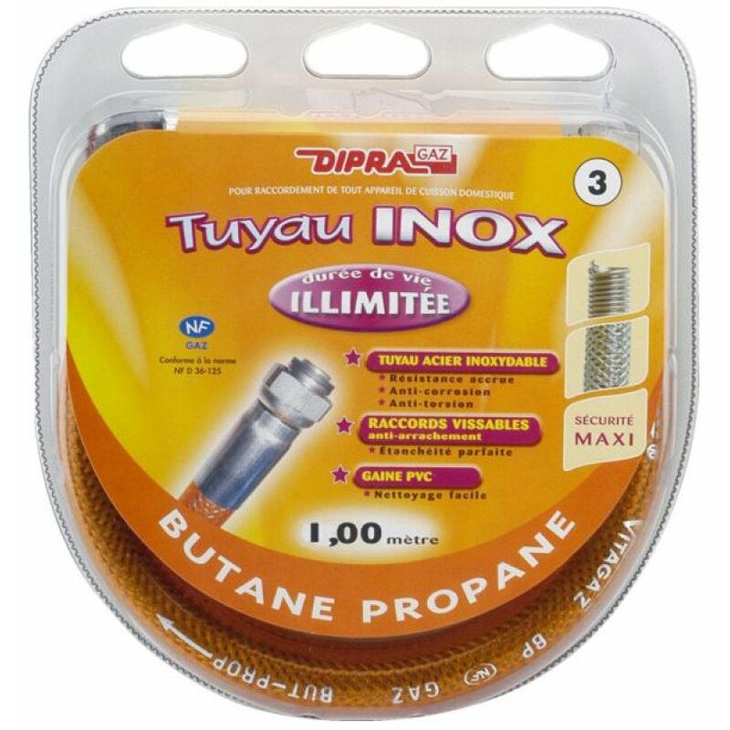 Dipra - Tuyau Flexible gaz inox 1m ultima butane propane