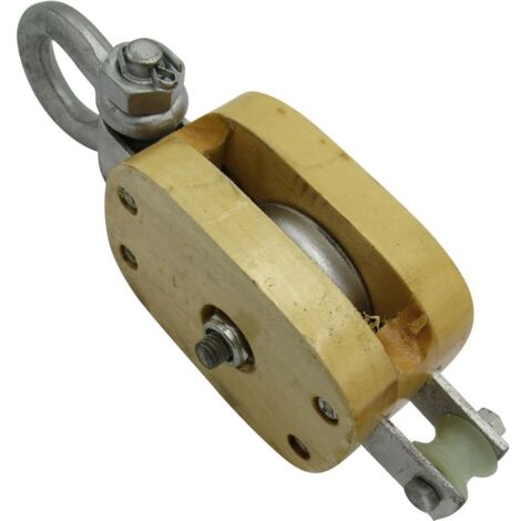 0.8 Ton 6" Single Wood Block With Shackle - 19MM Wire Rope Wooden