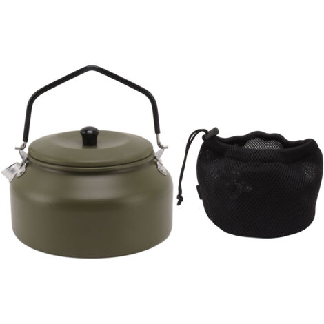 0,9-Liter-Campingkessel aus Aluminiumlegierung, tragbar und vielseitig einsetzbar für Wanderungen, Picknicks und Outdoor-Aktivitäten, olivgrüne Farbe.