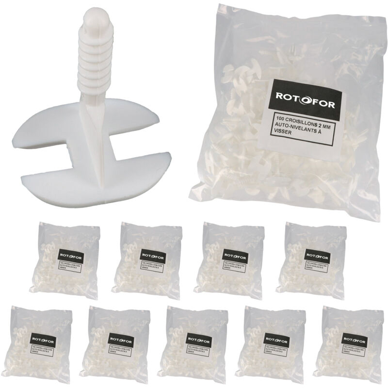 1 000 croisillons 2 mm auto-nivelants à visser pour carreaux de 2 à 18 mm