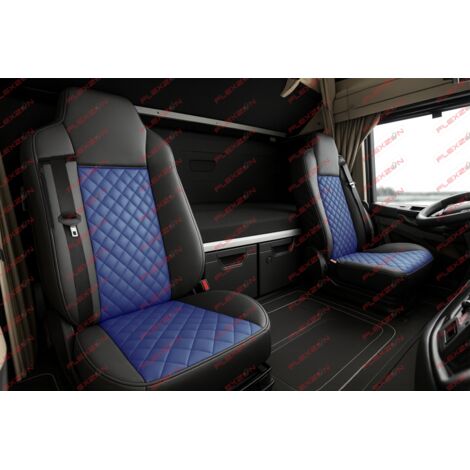 Комплект 1+1 тапицерия от еко кожа за IVECO STRALIS S-WAY 2021 - синьо-черно