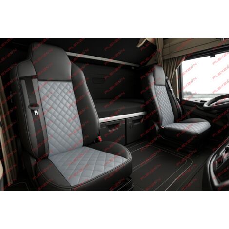 Комплект 1+1 тапицерия от еко кожа за IVECO STRALIS S-WAY 2021 - сиво-черно