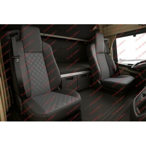 Комплект 1+1 тапицерия от еко кожа за MAN TGX EURO 6 2021+ - сиво-черно