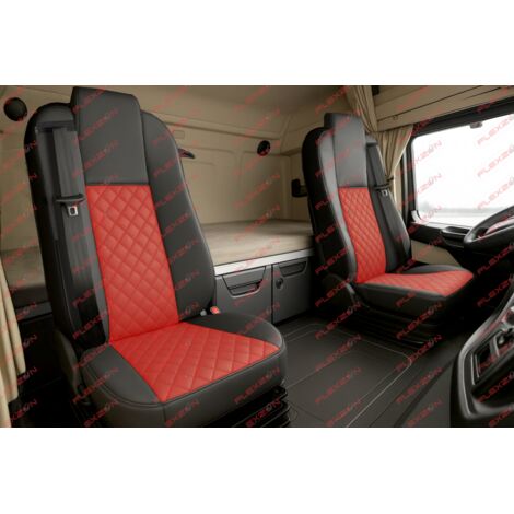 Комплект 1+1 тапицерия от еко кожа за MERCEDES ACTROS MP4 EURO 6 2015-2021 - червено-черно