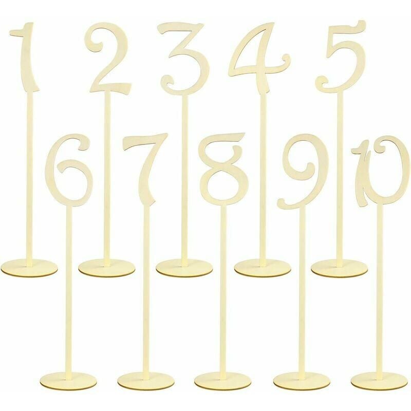 1-10 Tischnummern aus Holz Tischnummern in Holzform Stick Basis Set für Hochzeit Geburtstagsfeier, | 07007911105391