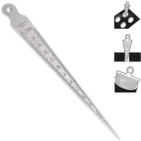 1-15 mm 1/32-5/8" Calibro conico per saldatura in acciaio inossidabile, sonda metrica in pollici, strumento di misurazione fori metrici