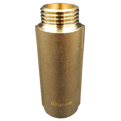1/2" BSP (15mm) Pipe Thread Extension Female x Male Cast Iron Brass - 60mm long