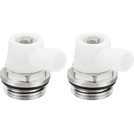 1/2" BSP Manuel Radiateur Air Ventilation Bouchon Vannes, 2 Paquet Nickel Plaqué Laiton Bleeder Bouchon avec Long Air Ventilation pour Radiateur Chauffage, Argenté Blanc