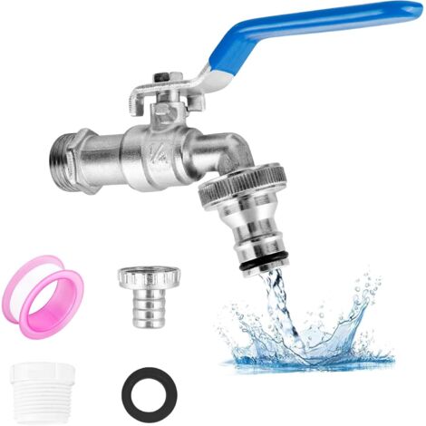 1/2"-Gartenwasserhahn aus Messing, rost- und frostbeständig, inklusive 2 kostenlosen Schlauchanschlüssen, 1 aufrollbarem Dichtungsband, tropffreiem Absperrventil, Messing-Außenwasserhahn