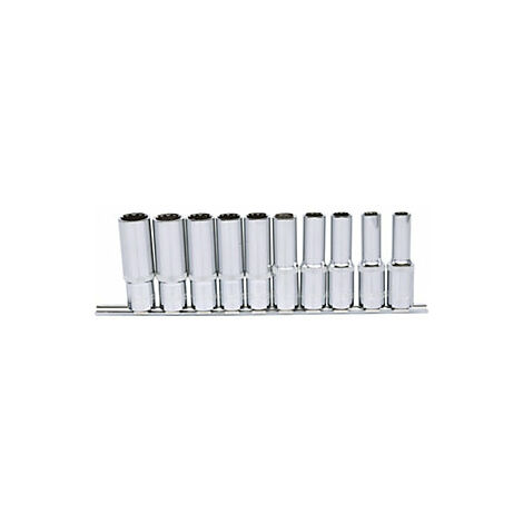 1/2" Juego de llaves de vaso de 12 cantos CHROMEplus, largas, 10 pzs, 10-19 mm