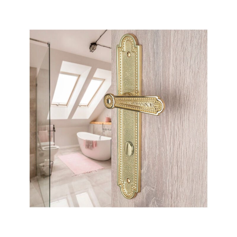 Ouvre&Déco - 2 poignées de porte chenonceaux verrou condamnation, laiton poli entraxe 195 mm