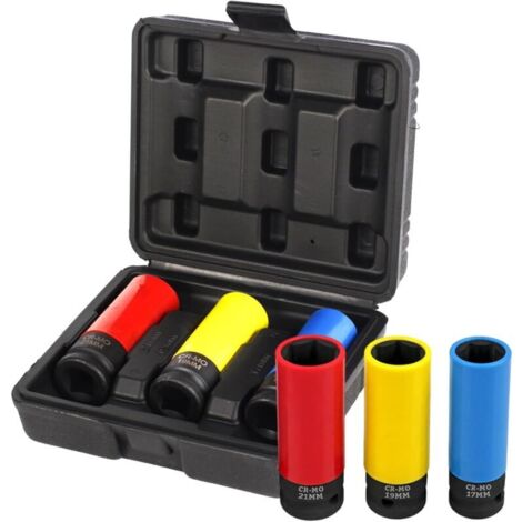 1/2" Set de douilles à chocs pour jantes aluminium, 17 / 19 / 21 mm, 3 pcs